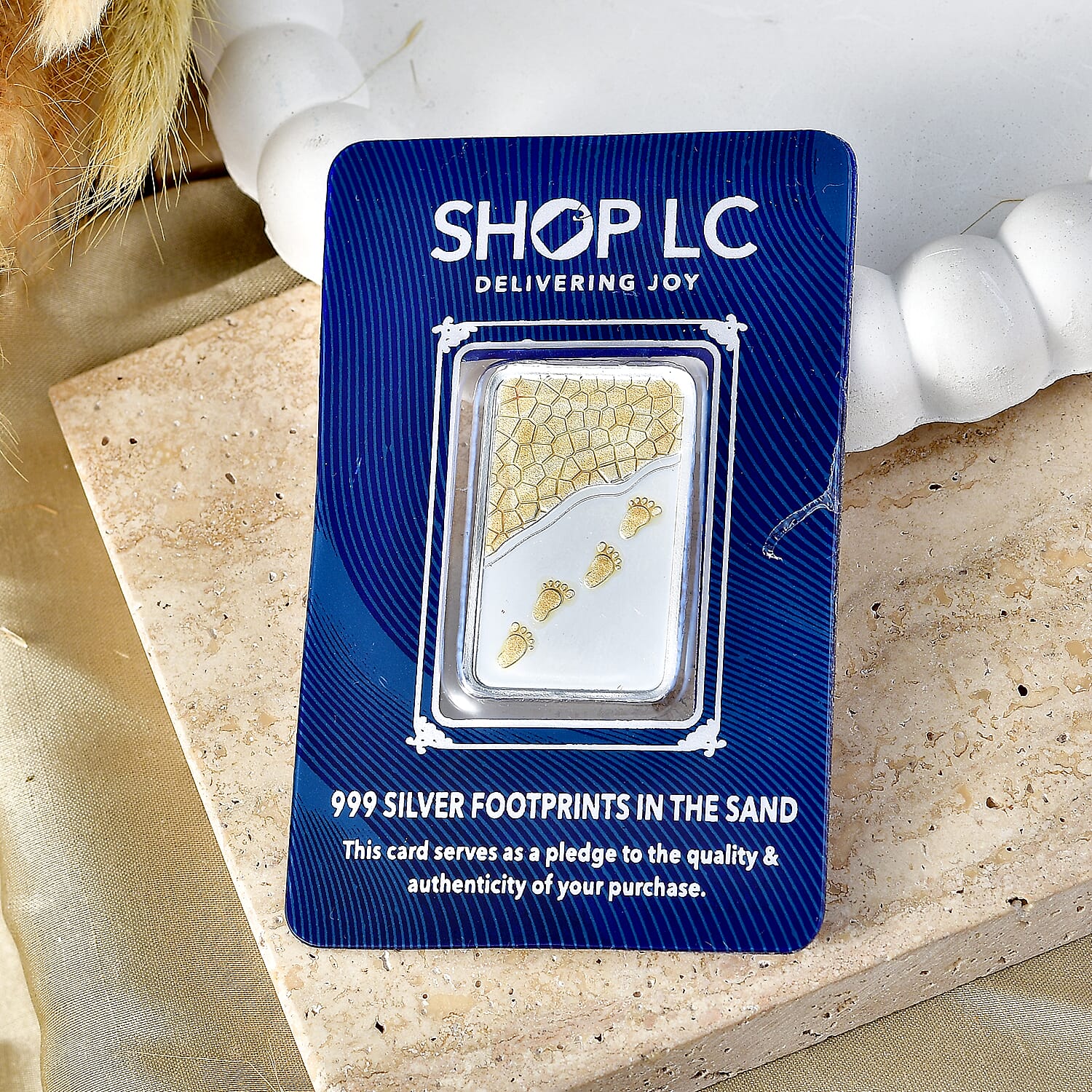 22K YG Over and 999 Fine Silver Footprint in The Sand Embossed Bar 5 Grams