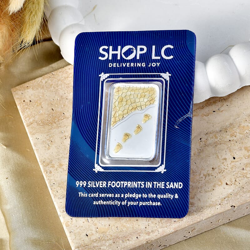 22K YG Over and 999 Fine Silver Footprint in The Sand Embossed Bar 5 Grams