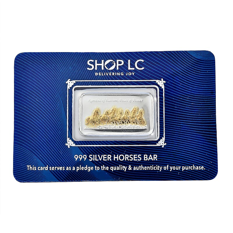 22K YG Over and 999 Fine Silver 7 Horses Embossed Bar 5 Grams