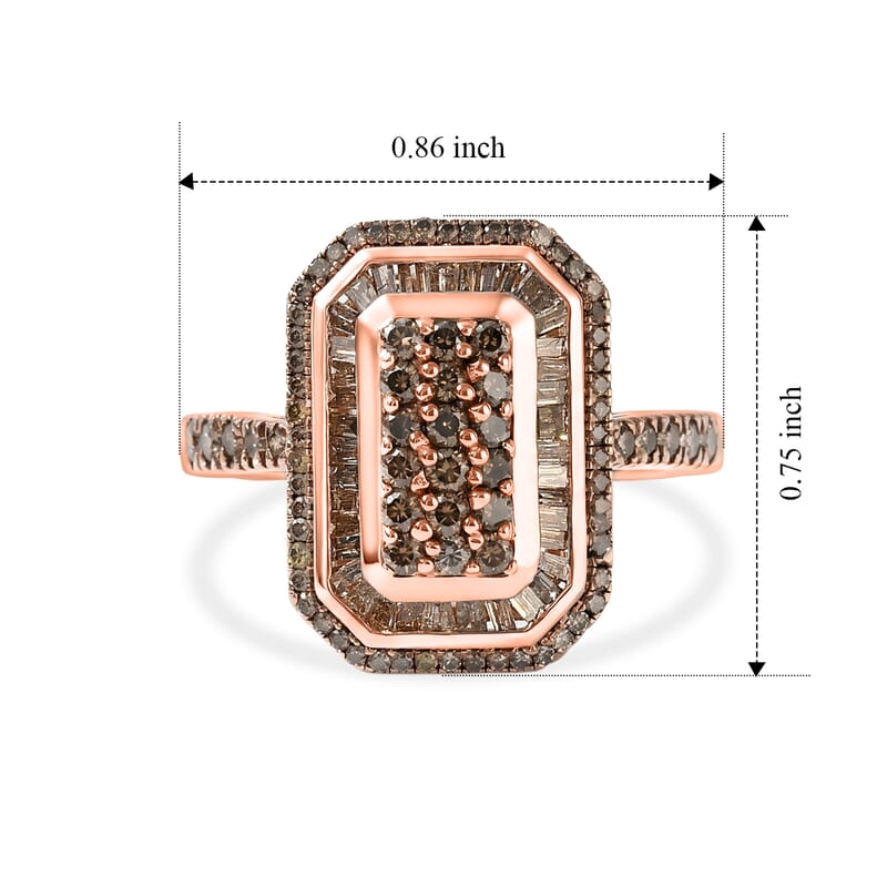 D'Joy Natural Champagne Diamond 1.00 ctw Royal Sunburst Ring in 18K Vermeil Rose Gold Over Sterling Silver (Size 6.0)