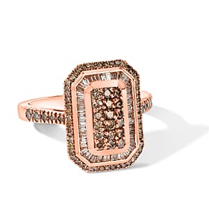 D'Joy Natural Champagne Diamond 1.00 ctw Royal Sunburst Ring in 18K Vermeil Rose Gold Over Sterling Silver (Size 7.0)