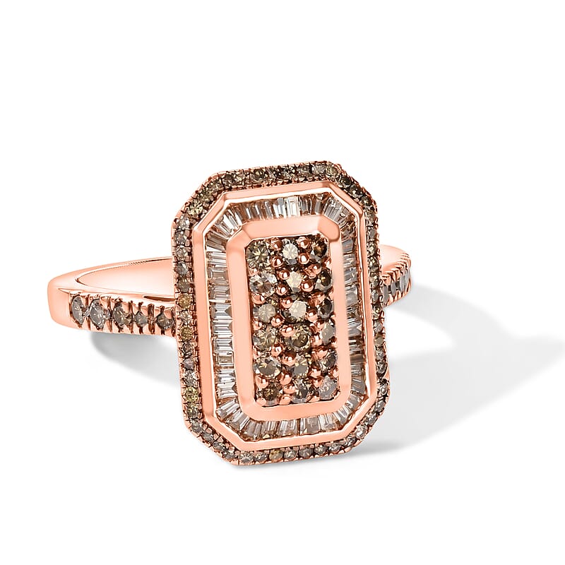 D'Joy Natural Champagne Diamond 1.00 ctw Royal Sunburst Ring in 18K Vermeil Rose Gold Over Sterling Silver (Size 7.0)