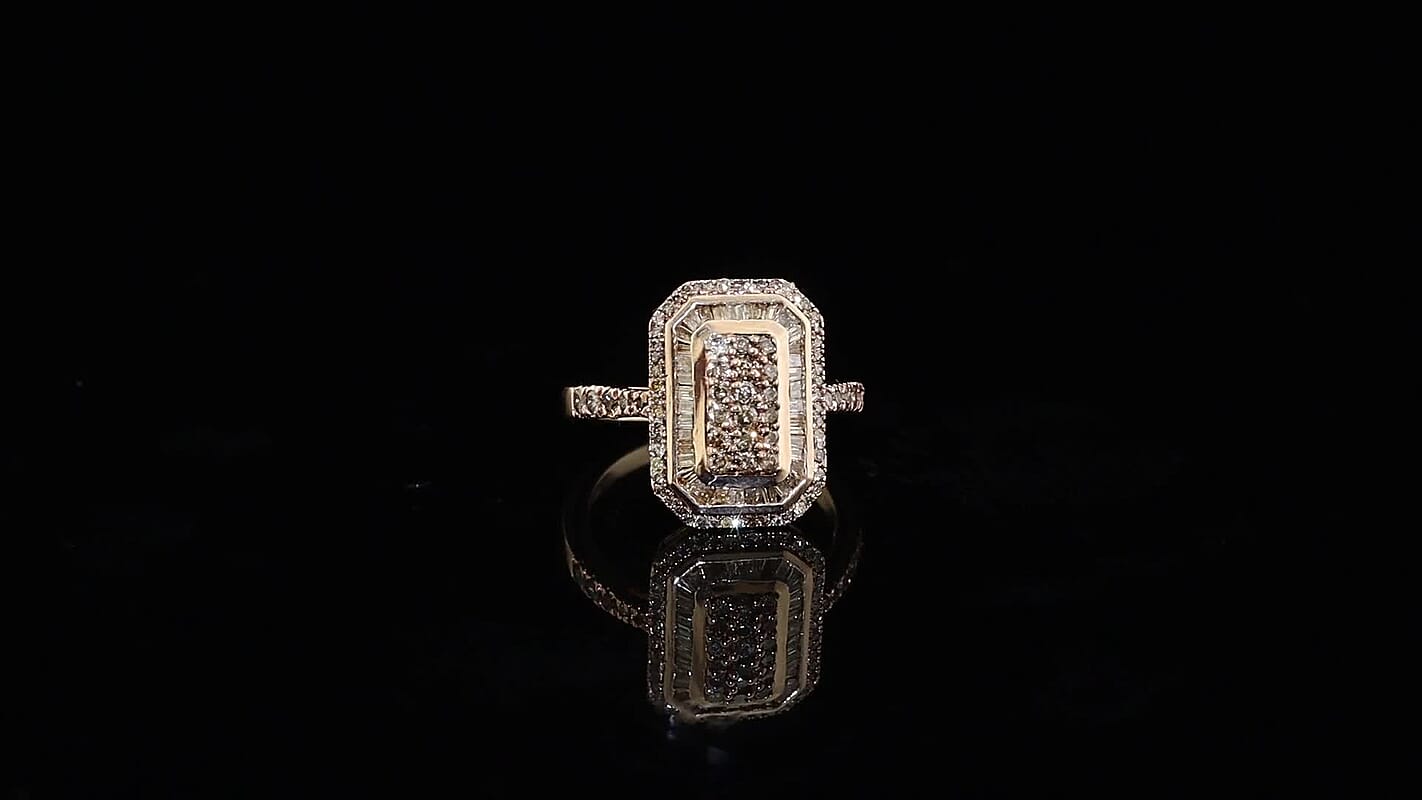 D'Joy Natural Champagne Diamond Ring in 18K Vermeil RG Over Sterling Silver (Size 10.0) 1.00 ctw