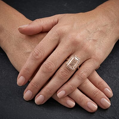 D'Joy Natural Champagne Diamond 1.00 ctw Royal Sunburst Ring in 18K Vermeil Rose Gold Over Sterling Silver (Size 7.0)