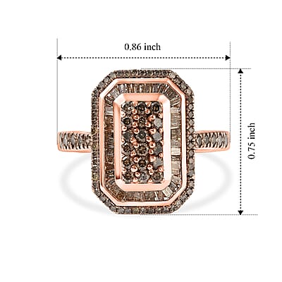 D'Joy Natural Champagne Diamond 1.00 ctw Royal Sunburst Ring in 18K Vermeil Rose Gold Over Sterling Silver (Size 7.0)