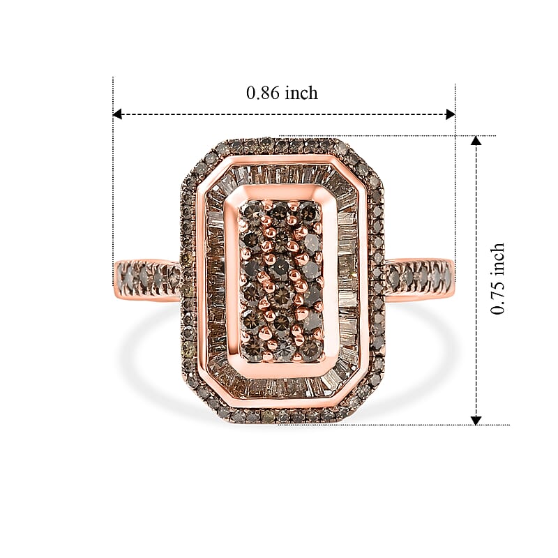 D'Joy Natural Champagne Diamond 1.00 ctw Royal Sunburst Ring in 18K Vermeil Rose Gold Over Sterling Silver (Size 7.0)