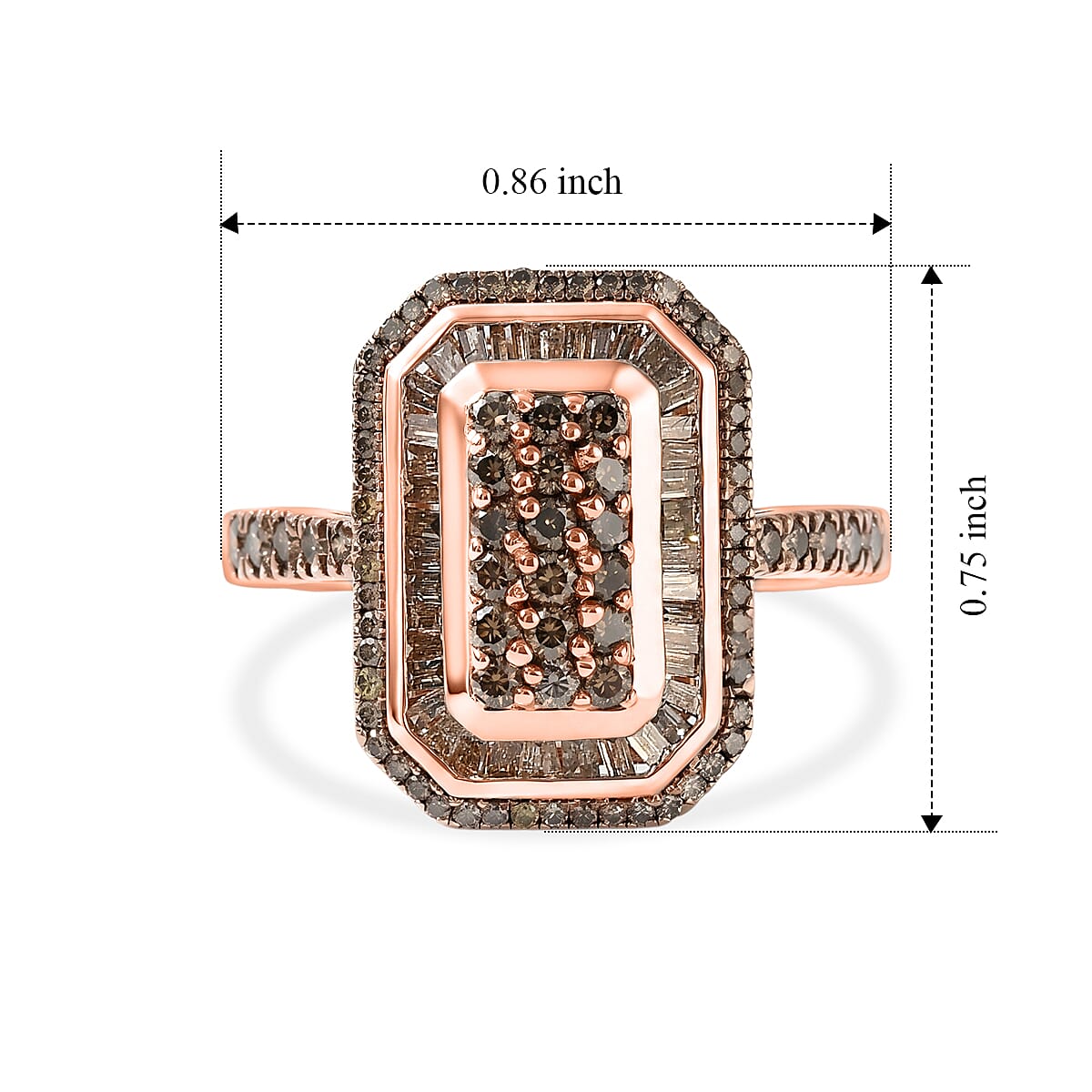 D'Joy Natural Champagne Diamond 1.00 ctw Royal Sunburst Ring in 18K Vermeil Rose Gold Over Sterling Silver (Size 8.0) (Ships in 10-12 Days)