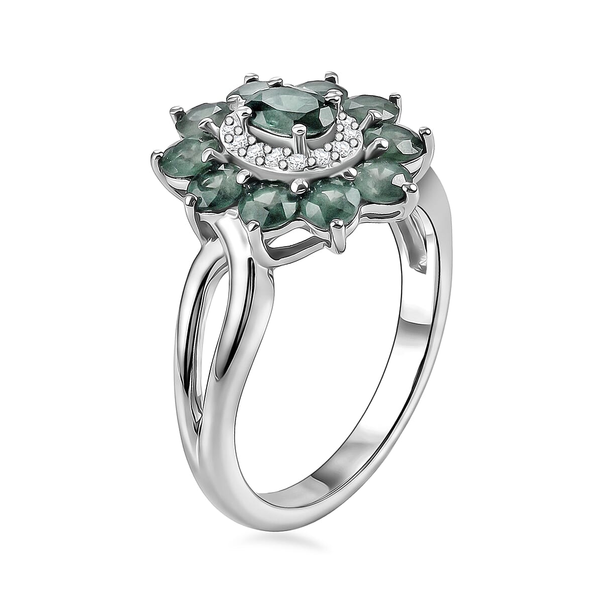 D'Joy Narsipatnam Alexandrite and Moissanite 1.65 ctw Secret Bloom Ring in Rhodium Over Sterling Silver (Size 7.0) image number 3