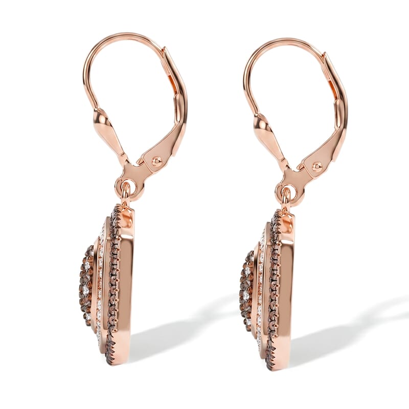 D'Joy Natural Champagne Diamond 1.10 ctw Royal Sunburst Earrings in 18K Vermeil Rose Gold Over Sterling Silver