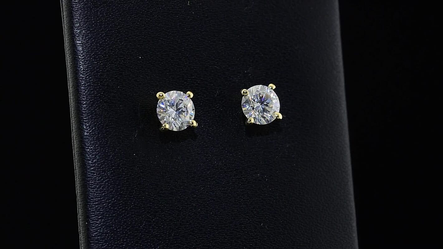 D''Joy Moissanite Stud Earrings in 18K YG Over Sterling Silver 0.90 ctw