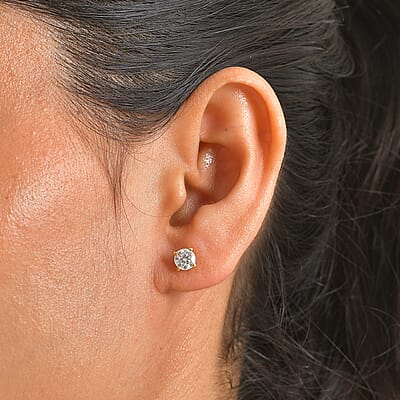 D'Joy Moissanite 0.90 ctw Stud Earrings in 18K YG Over Sterling Silver