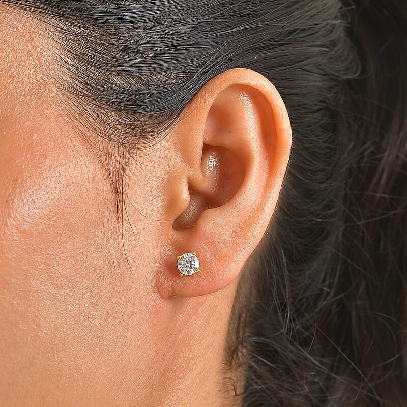 D'Joy Moissanite 0.90 ctw Stud Earrings in 18K YG Over Sterling Silver