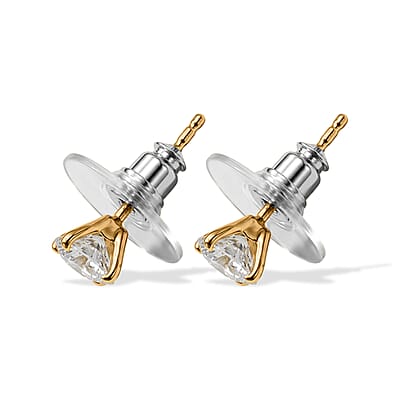 D'Joy Moissanite 0.90 ctw Stud Earrings in 18K YG Over Sterling Silver