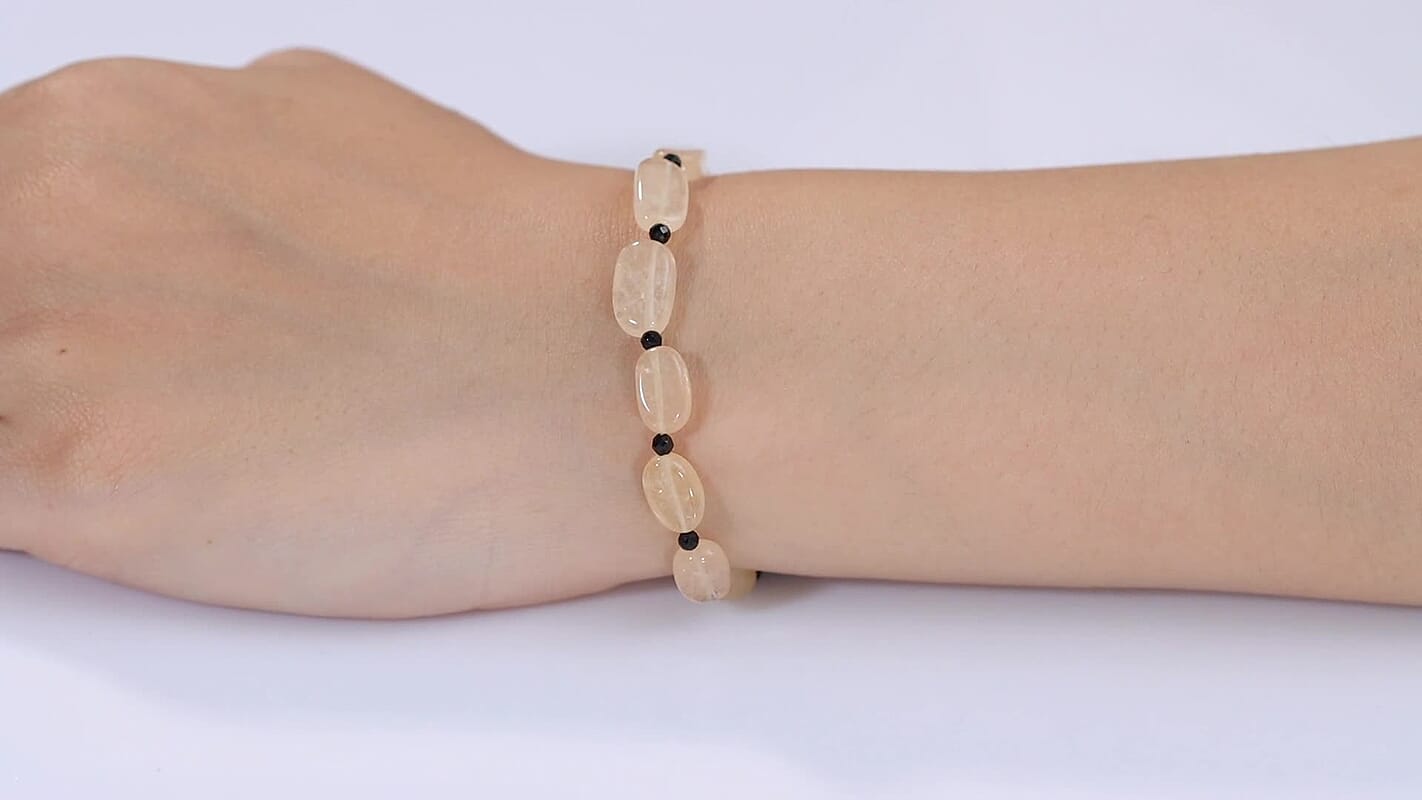 EverTrue Yellow Aventurine, Thai Black Spinel Bracelet in Stainless Steel (7.25 In) 35.00 ctw