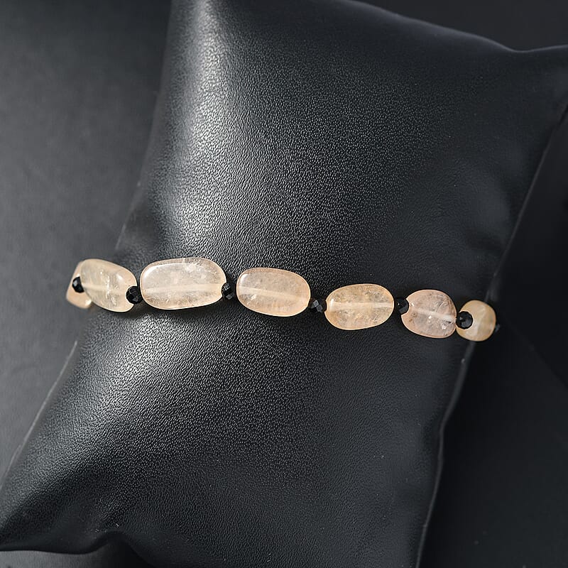 EverTrue Yellow Aventurine and Thai Black Spinel 35.00 ctw Bracelet in Stainless Steel (7.25 In)