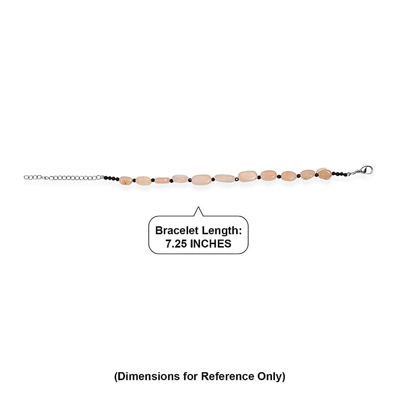EverTrue Yellow Aventurine and Thai Black Spinel 35.00 ctw Bracelet in Stainless Steel (7.25 In)
