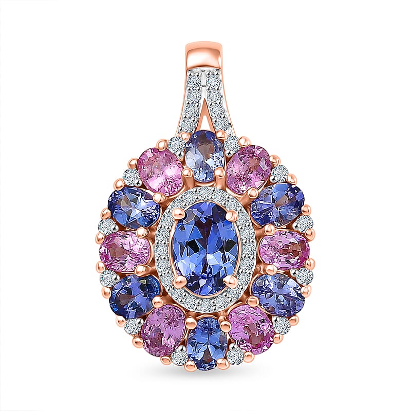 D'Joy Tanzanite and Multi Gemstone 2.90 ctw Rose Twilight Pendant without Chain in 18K Vermeil Rose Gold Over Sterling Silver