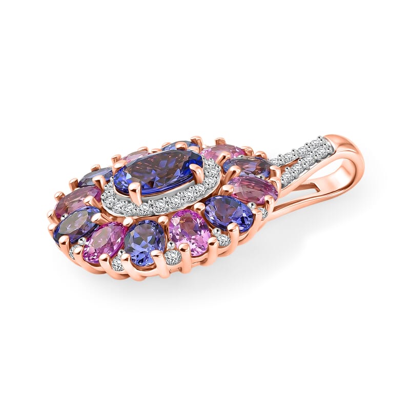 D'Joy Tanzanite and Multi Gemstone 2.90 ctw Rose Twilight Pendant without Chain in 18K Vermeil Rose Gold Over Sterling Silver