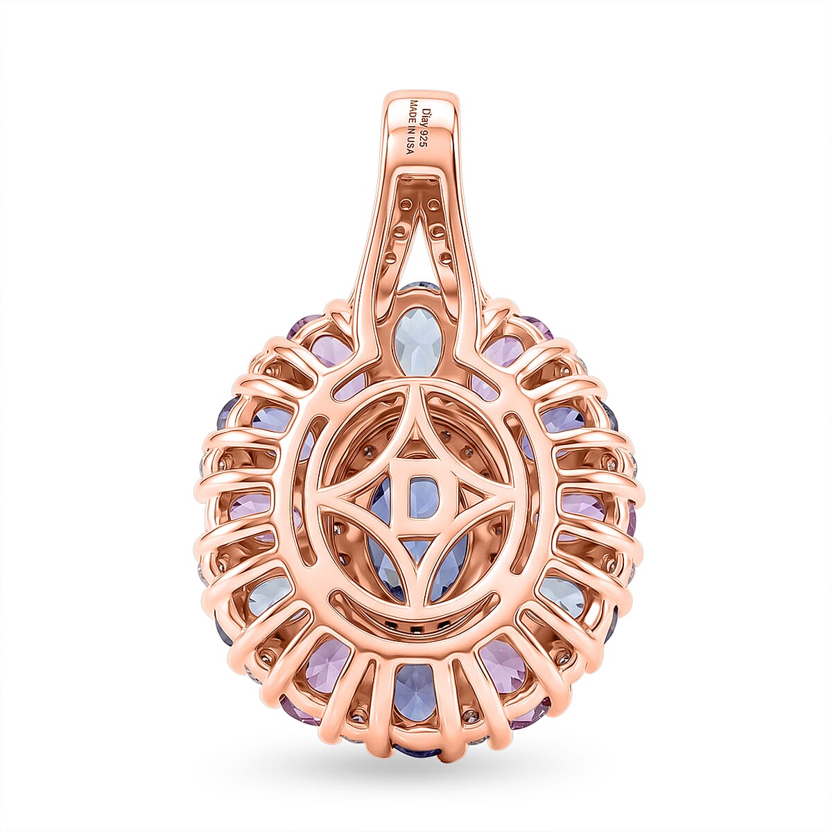D'Joy Tanzanite and Multi Gemstone 2.90 ctw Rose Twilight Pendant without Chain in 18K Vermeil Rose Gold Over Sterling Silver
