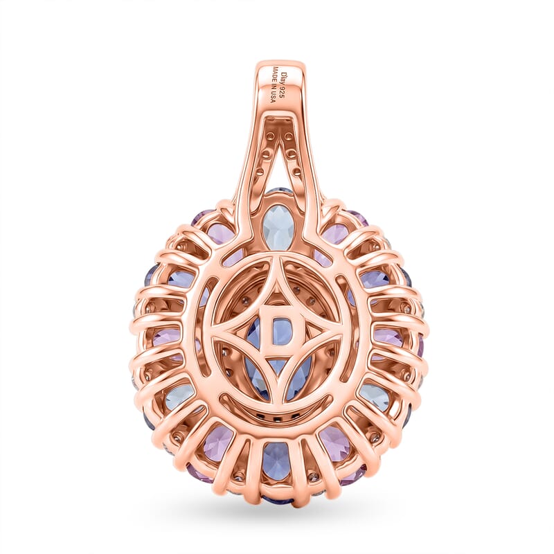 D'Joy Tanzanite and Multi Gemstone 2.90 ctw Rose Twilight Pendant without Chain in 18K Vermeil Rose Gold Over Sterling Silver