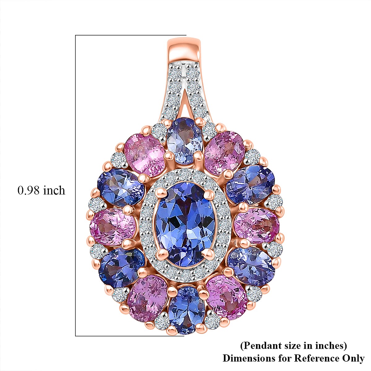 D'Joy Tanzanite and Multi Gemstone 2.90 ctw Rose Twilight Pendant without Chain in 18K Vermeil Rose Gold Over Sterling Silver