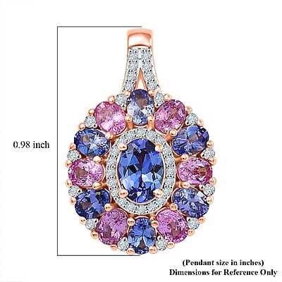 D'Joy Tanzanite and Multi Gemstone 2.90 ctw Rose Twilight Pendant without Chain in 18K Vermeil Rose Gold Over Sterling Silver