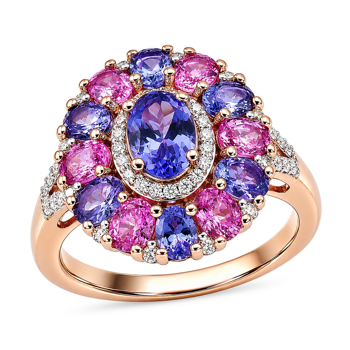 D'Joy Tanzanite and Multi Gemstone 3.50 ctw Rose Twilight Ring in 18K Vermeil Rose Gold Over Sterling Silver (Size  6.0)