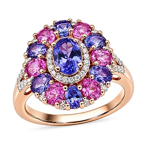 D'Joy Tanzanite and Multi Gemstone 3.50 ctw Rose Twilight Ring in 18K Vermeil Rose Gold Over Sterling Silver (Size  6.0)