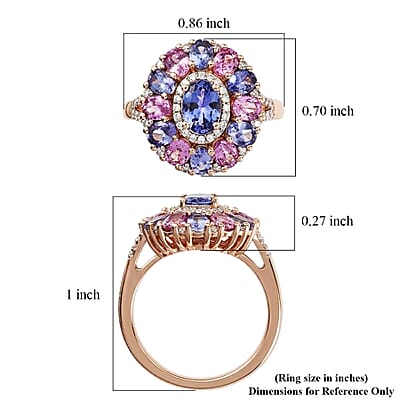 D'Joy Tanzanite and Multi Gemstone 3.50 ctw Rose Twilight Ring in 18K Vermeil Rose Gold Over Sterling Silver (Size  6.0)