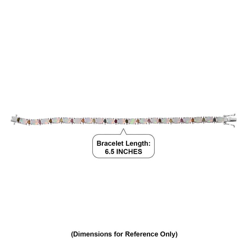 D'Joy Premium Ethiopian Welo Opal and Multi-Tourmaline 8.90 ctw Starlight Bracelet in Rhodium Over Sterling Silver (6.50 In)