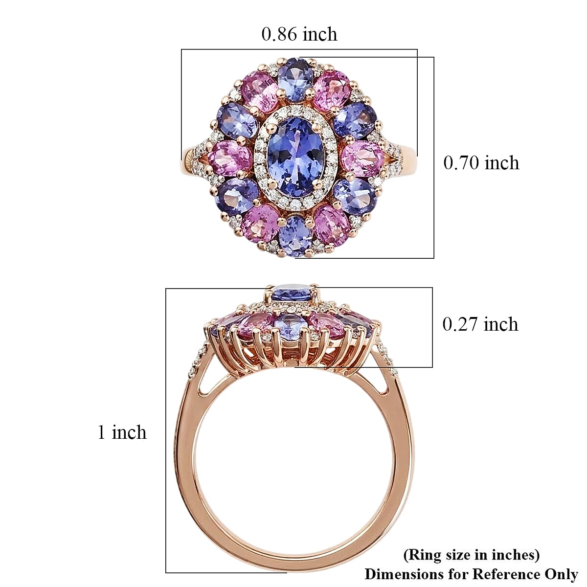 D'Joy Tanzanite and Multi Gemstone 3.50 ctw Rose Twilight Ring in 18K Vermeil Rose Gold Over Sterling Silver (Size  8.0) image number 5