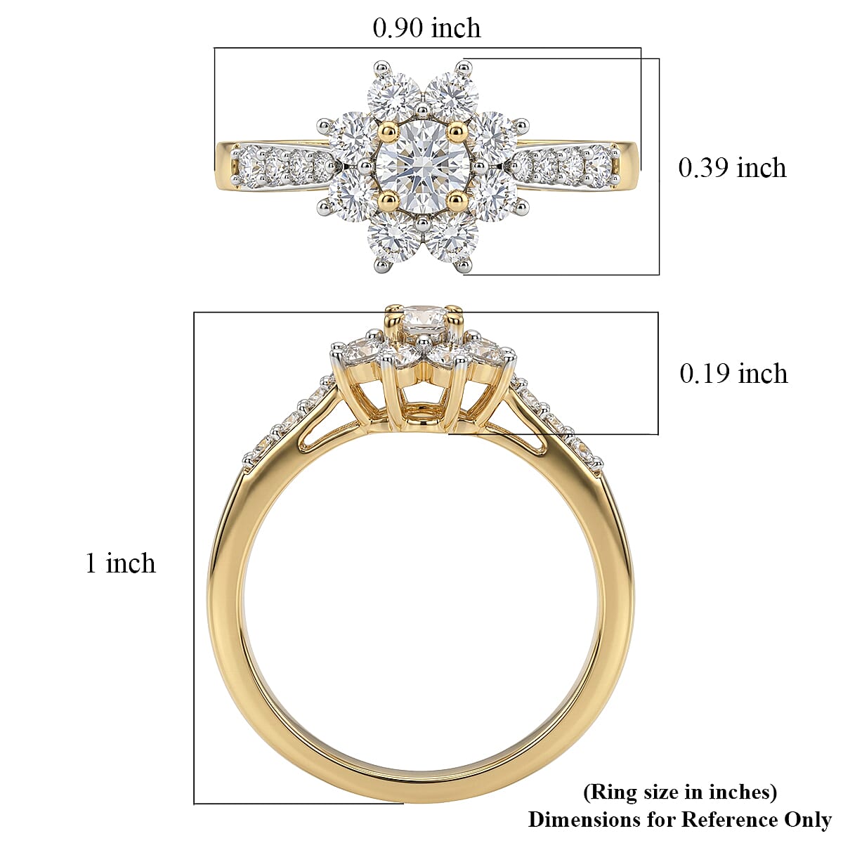 Luxuriant Lab Grown Diamond G-H SI 0.75 ctw Ring in 18K Vermeil Yellow Gold Over Sterling Silver (Size 5.0)