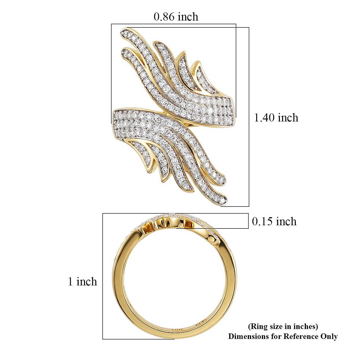 Luxuriant Lab Grown Diamond (G-H, SI) Bypass Ring in 18K Vermeil Yellow Gold Over Sterling Silver (Size 10.0) 1.00 ctw image number 5
