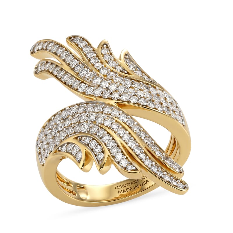 Luxuriant Lab Grown Diamond G-H SI 1.00 ctw Bypass Ring in 18K Vermeil Yellow Gold Over Sterling Silver (Size 5.0)