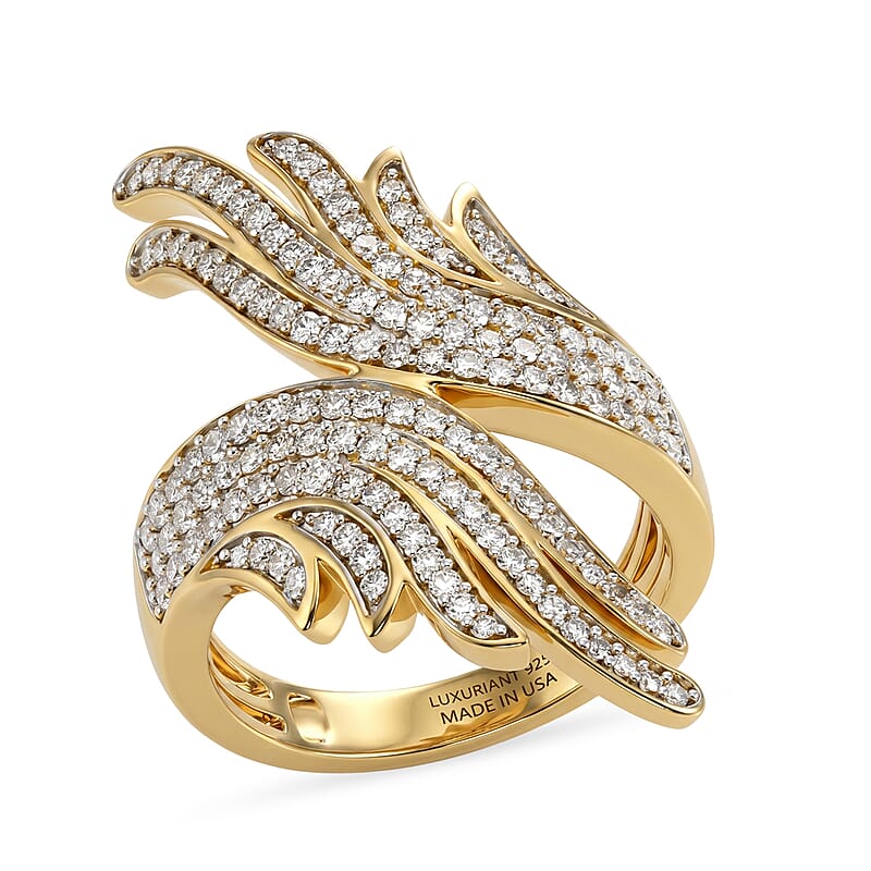 Luxuriant Lab Grown Diamond G-H SI 1.00 ctw Bypass Ring in 18K Vermeil Yellow Gold Over Sterling Silver (Size 5.0)