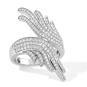 Luxuriant Lab Grown Diamond G-H SI 1.00 ctw Bypass Ring in Rhodium Over Sterling Silver (Size 5.0) (Del. In 10-12 Days)
