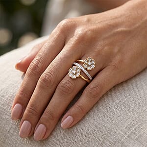Luxuriant Lab Grown Diamond G-H SI 0.50 ctw Bypass Floral Ring in 18K Vermeil Yellow Gold Over Sterling Silver (Size 10.0) (Del. In 10-12 Days)