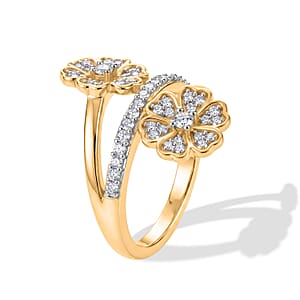 Luxuriant Lab Grown Diamond G-H SI 0.50 ctw Bypass Floral Ring in 18K Vermeil Yellow Gold Over Sterling Silver (Size 9.0) (Del. In 10-12 Days)