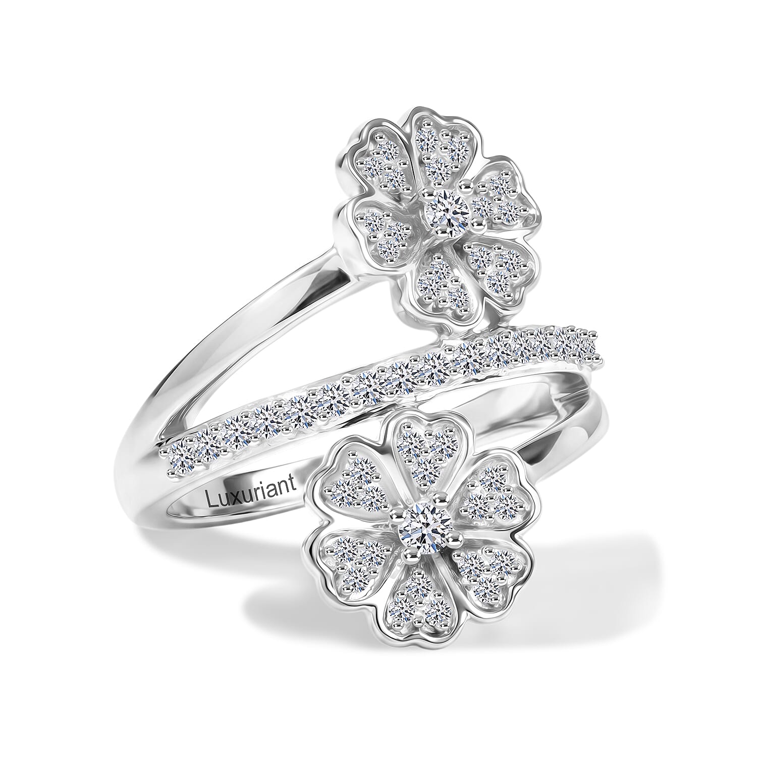 Luxuriant Lab Grown Diamond (G-H, SI) Bypass Floral Ring in 18K Vermeil Yellow Gold Over Sterling Silver (Size 10.0) 0.50 ctw