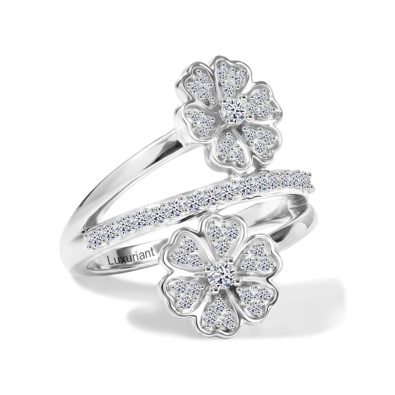 Luxuriant Lab Grown Diamond G-H SI 0.50 ctw Bypass Floral Ring in Rhodium Over Sterling Silver (Size 5.0)