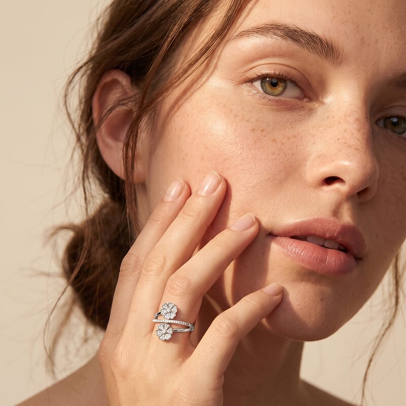 Luxuriant Lab Grown Diamond G-H SI 0.50 ctw Bypass Floral Ring in Rhodium Over Sterling Silver (Size 5.0)