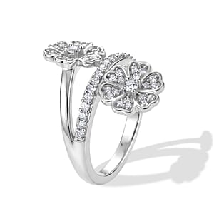 Luxuriant Lab Grown Diamond G-H SI 0.50 ctw Bypass Floral Ring in Rhodium Over Sterling Silver (Size 5.0) (Del. In 10-12 Days)