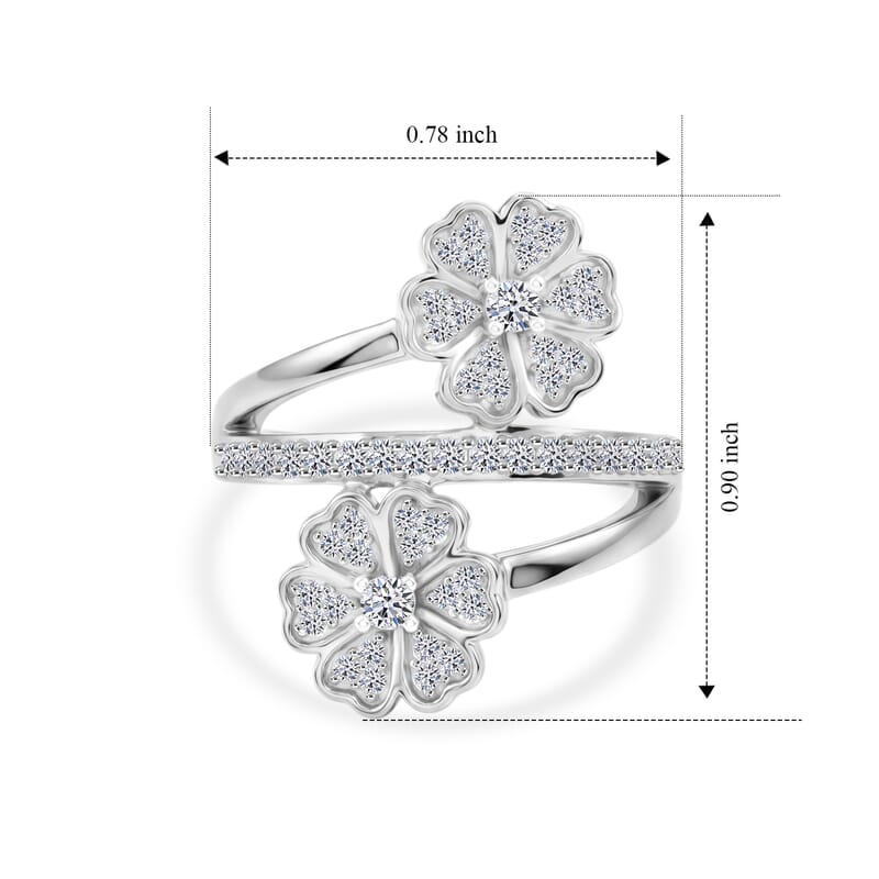 Luxuriant Lab Grown Diamond G-H SI 0.50 ctw Bypass Floral Ring in Rhodium Over Sterling Silver (Size 5.0)