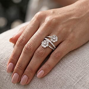 Luxuriant Lab Grown Diamond G-H SI 0.50 ctw Bypass Floral Ring in Rhodium Over Sterling Silver (Size 6.0) (Del. In 10-12 Days)