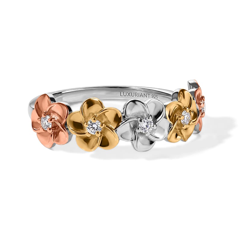 Luxuriant Lab Grown Diamond G-H SI 0.13 ctw Ring in 18K Vermeil YRG and Rhodium Over Sterling Silver (Size 5.0)