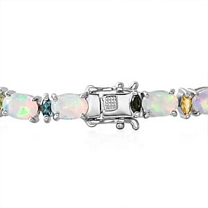 D'Joy Premium Ethiopian Welo Opal and Multi-Tourmaline 10.00 ctw Starlight Bracelet in Rhodium Over Sterling Silver (7.25 In)