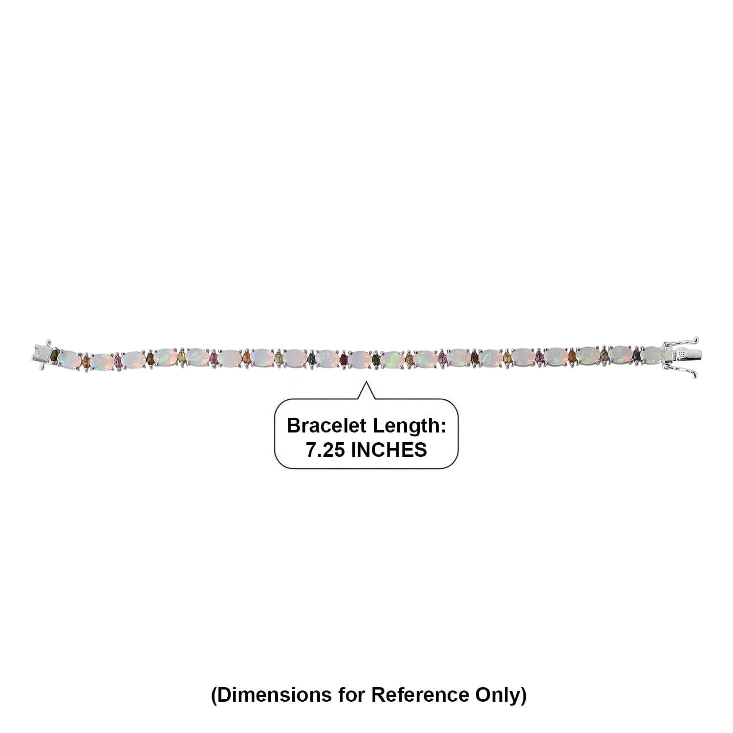 D'Joy Premium Ethiopian Welo Opal and Multi-Tourmaline 10.00 ctw Starlight Bracelet in Rhodium Over Sterling Silver (7.25 In)