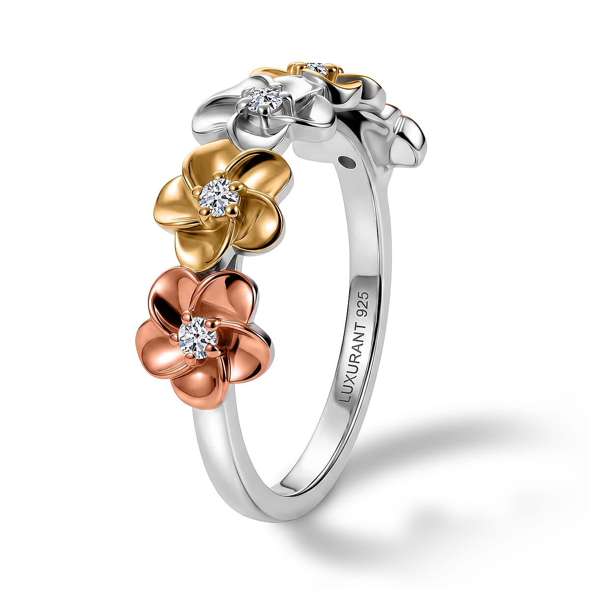 Luxuriant Lab Grown Diamond (G-H, SI) Ring in 18K Vermeil YRG and Rhodium Over Sterling Silver (Size 10.0) 0.13 ctw image number 3