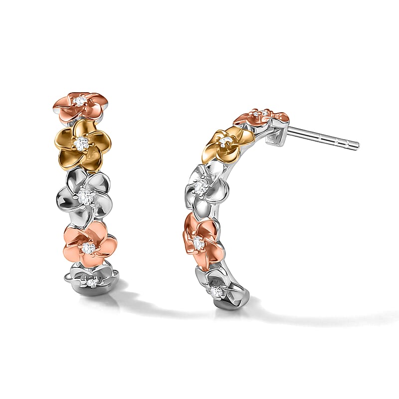 Luxuriant Lab Grown Diamond G-H SI 0.15 ctw Floral Earrings in 18K Vermeil YRG and Rhodium Over Sterling Silver