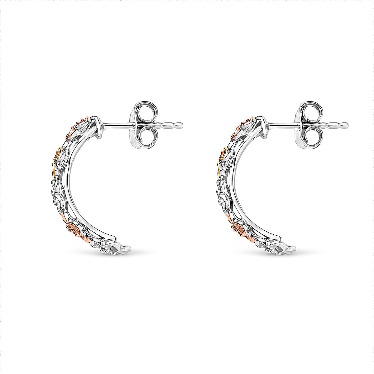 Luxuriant Lab Grown Diamond G-H SI 0.15 ctw Floral Earrings in 18K Vermeil YRG and Rhodium Over Sterling Silver